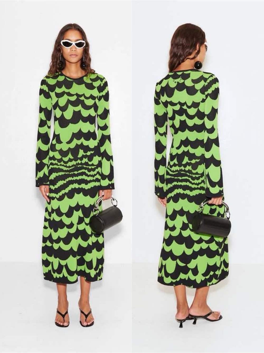 Simon Miller Green and Black Long Sleeve Midi Dress - Picture 12 of 13